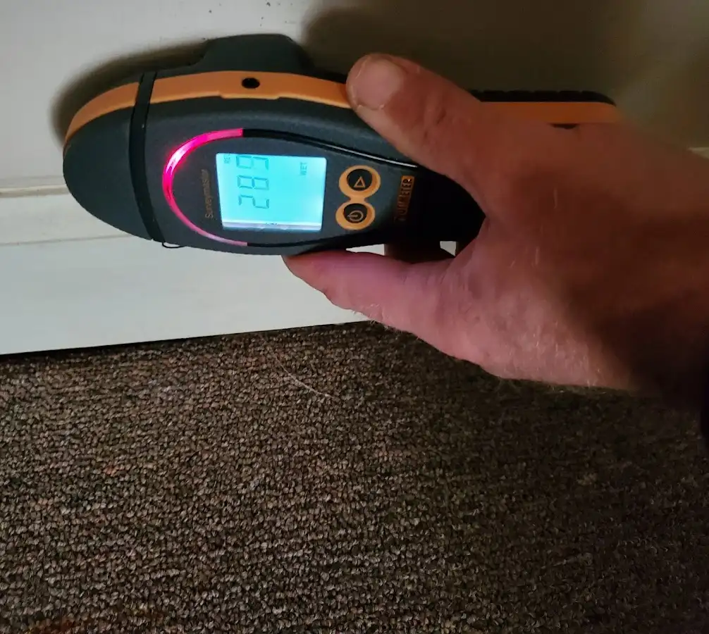 Moisture detection at baseboard during Storm Damage Restoration in Grand Rapids